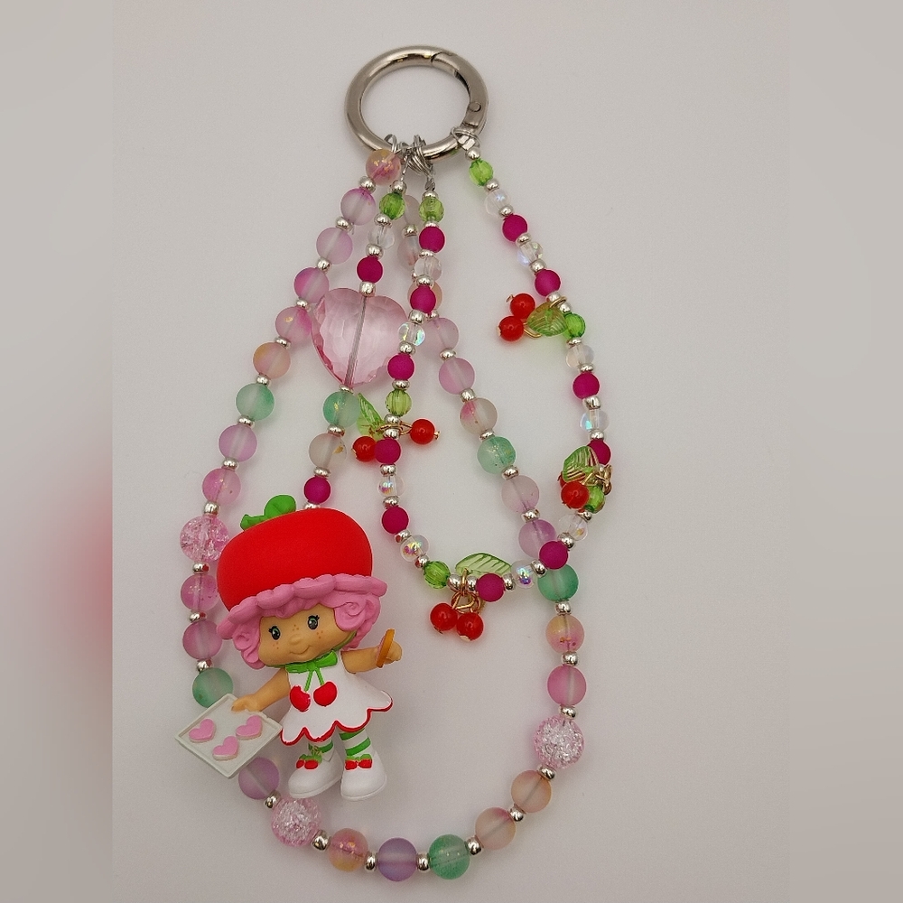 Charming Strawberry Doll Beaded Keychain